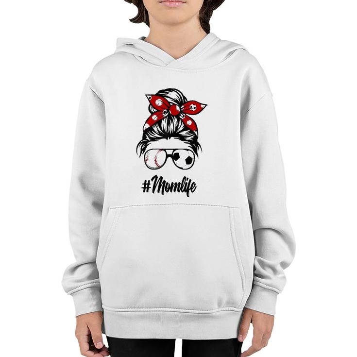 Classy Mom Life Soccer Messy Bun Baseball For Mother's Day Youth Hoodie