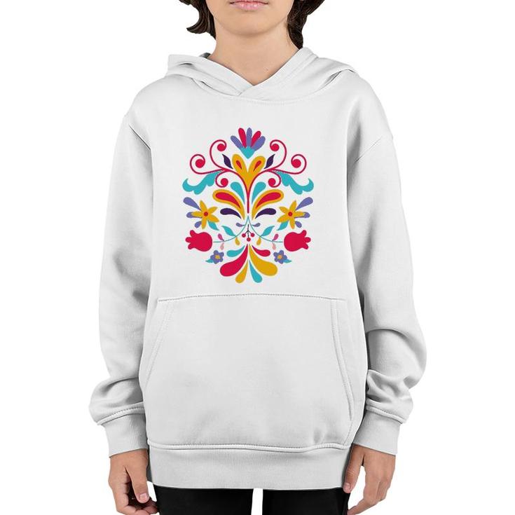 Colorful Floral Mexican Otomi Flowers Floral Otomi Gift Youth Hoodie