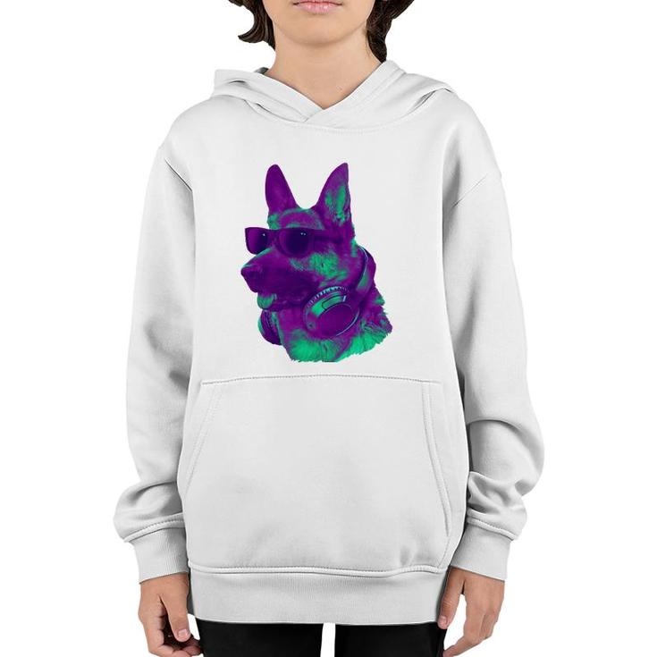 Cool German Shepherd Dj With Headphones & Sunglasses Art Youth Hoodie