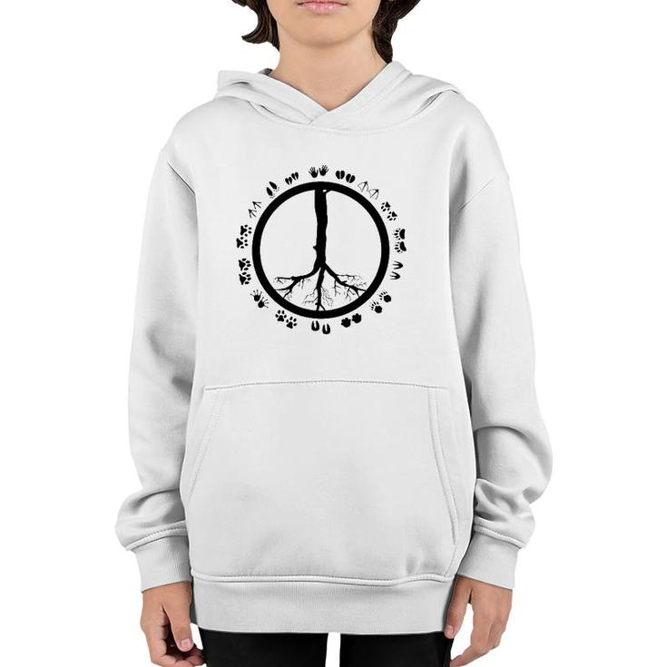 Cool Peace Sign Animal Rights Gift Funny Animal Footprints Youth Hoodie