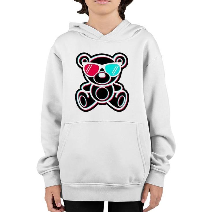 Cool Teddy Bear Glitch Effect With 3D Glasses Youth Hoodie