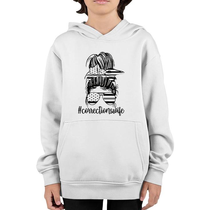 Corrections Wife Messy Bun Proud Correctional Officer Wife  Youth Hoodie