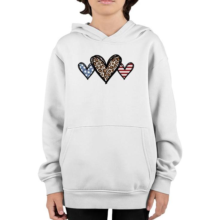 Cute American Flag Hearts Fourth 4Th Of July Usa Patriotic Youth Hoodie