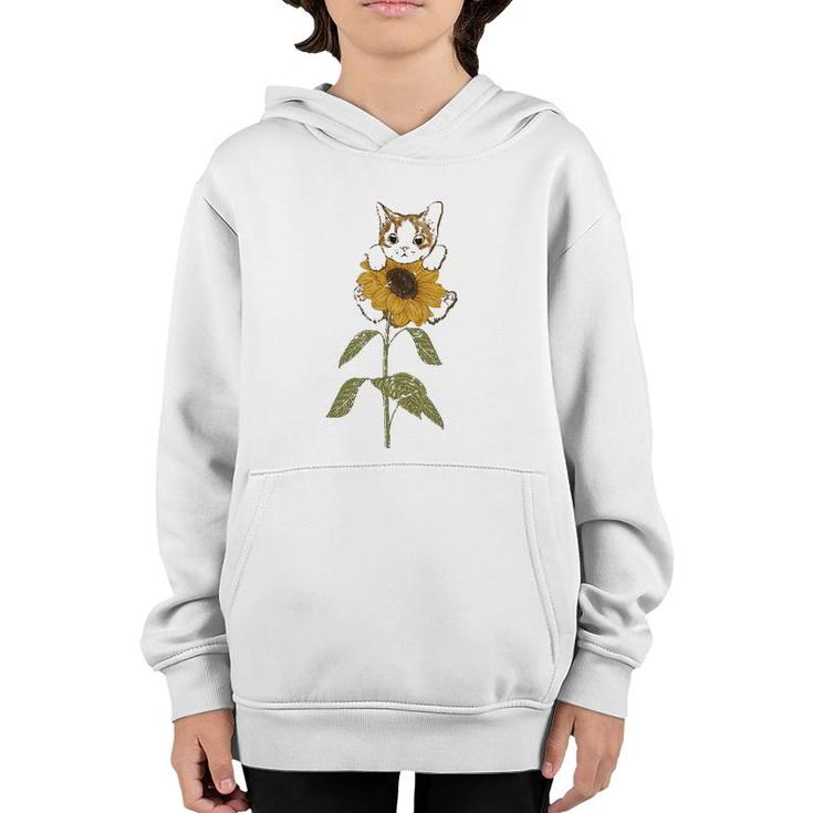Cute Cat Florist Beautiful Yellow Flower Floral Sunflower Youth Hoodie