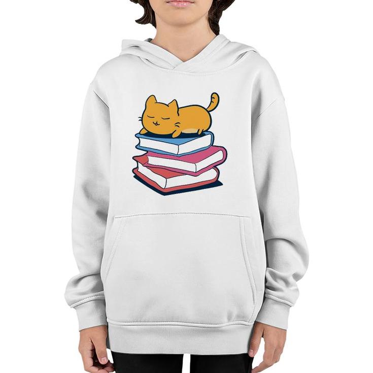 Cute Cat Sleeping On Book Bookworm Librarian Gift Youth Hoodie
