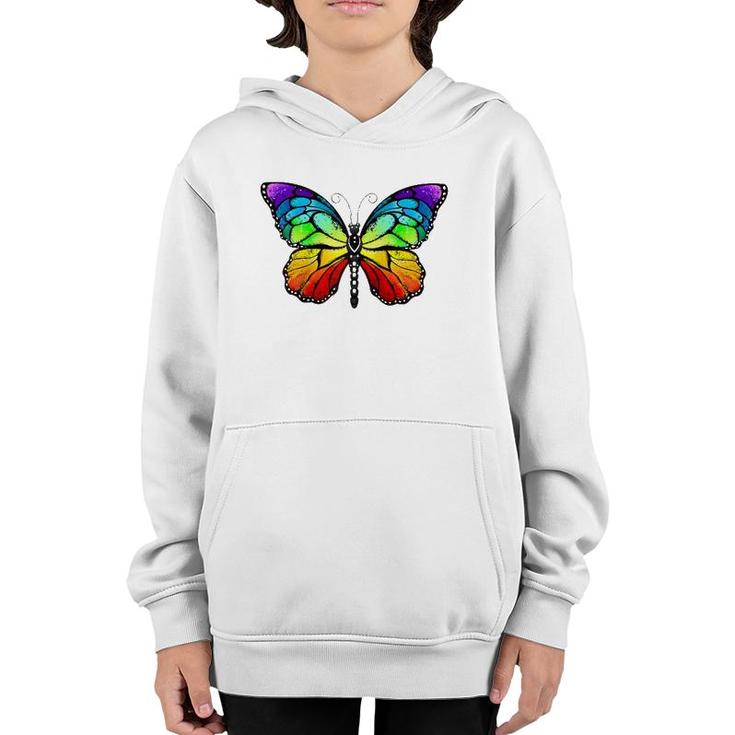 Cute Rainbow Monarch Butterfly Aesthetic Gift Raglan Baseball Tee Youth Hoodie