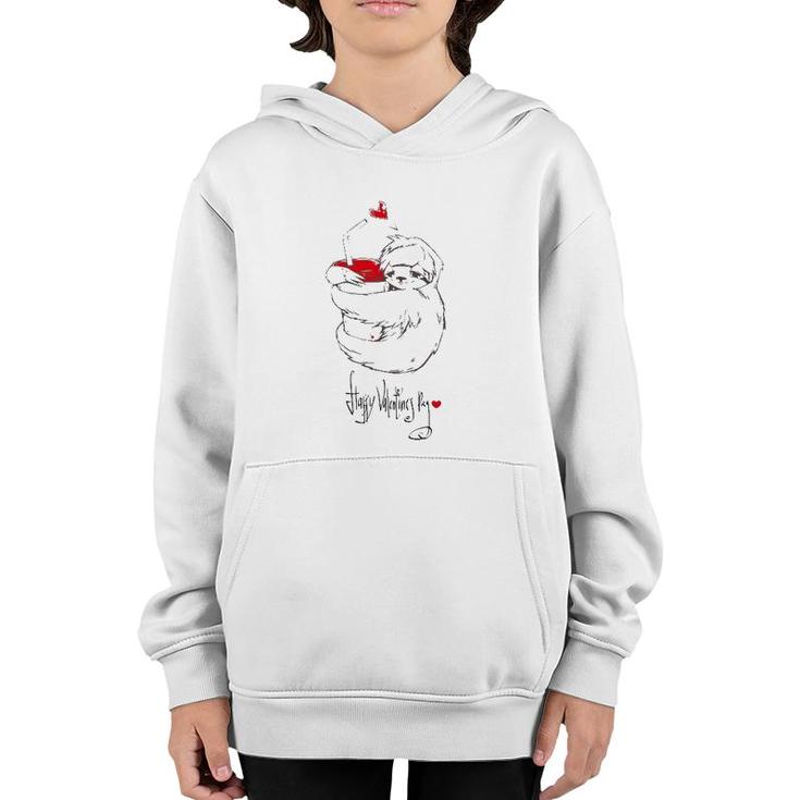 Cute Sloth With Cup Happy Valentine's Day Youth Hoodie