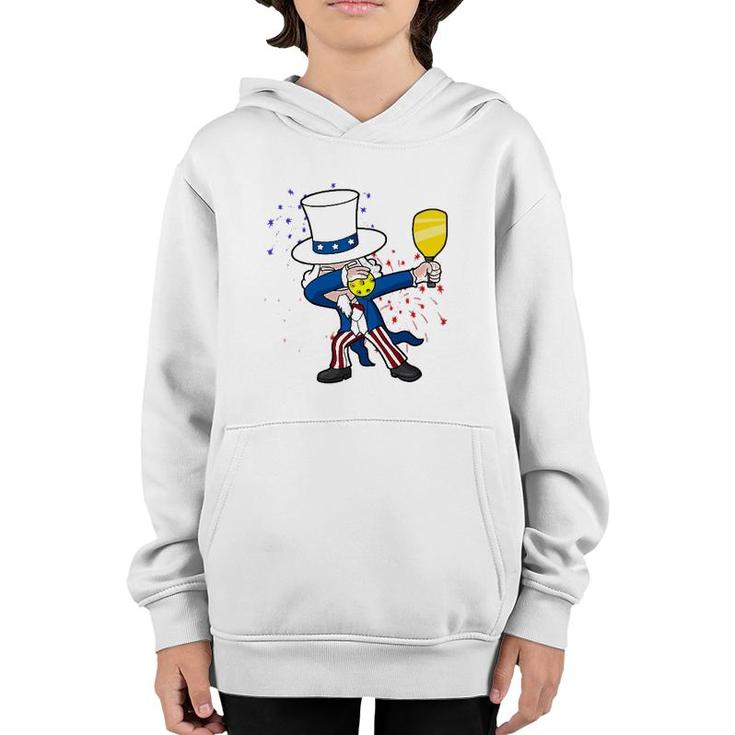 Dabbing Uncle Sam Pickleball 4Th Of July Independence Day Youth Hoodie