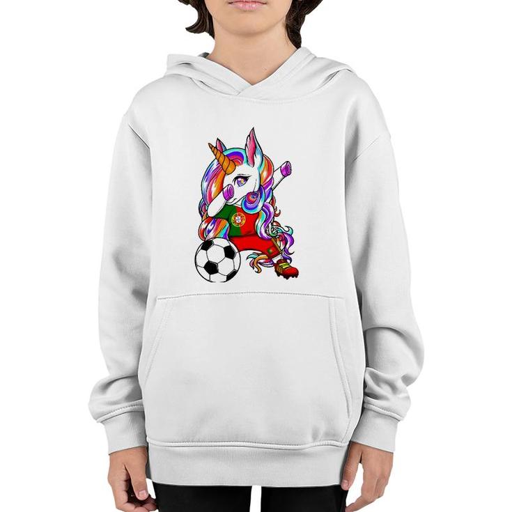 Dabbing Unicorn Portugal Soccer Fans Jersey Flag Football Youth Hoodie