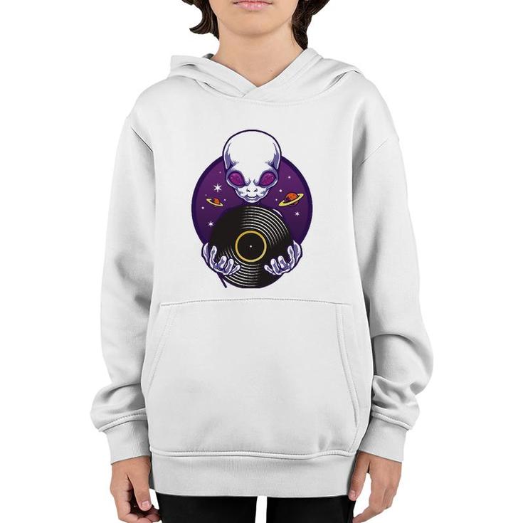 Dj Turntable Music Alien Ufo Vinyl Record Disco Party Gift Youth Hoodie