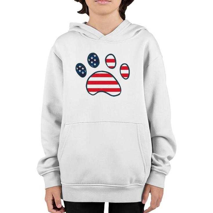 Dog Paw American Flag Patriotic Decor Outfit 4Th Of July Youth Hoodie