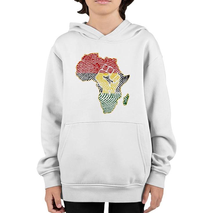 Fist Africa Map African Flag Fingerprint Black History Month Youth Hoodie