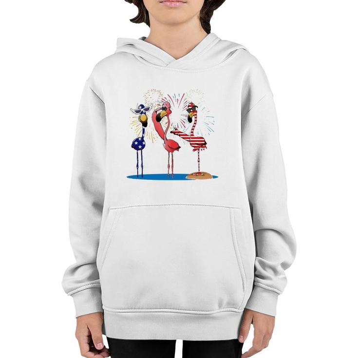 Flamingo American Flag Shadow The 4Th July 2021 Funny Youth Hoodie