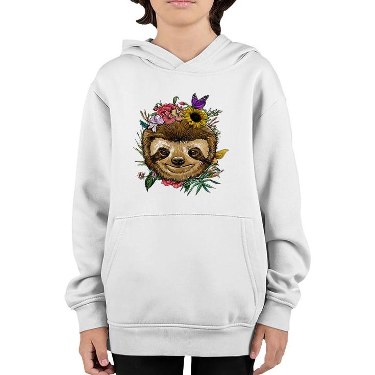 Floral Sloth Spring Nature Lovers Youth Hoodie