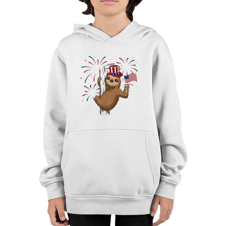 Funny 4Th Of July Sloth With American Flag Patriotic Youth Hoodie