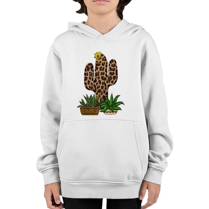 Funny Cactus  Leopard Print Succulent Plant Lover Gift Youth Hoodie