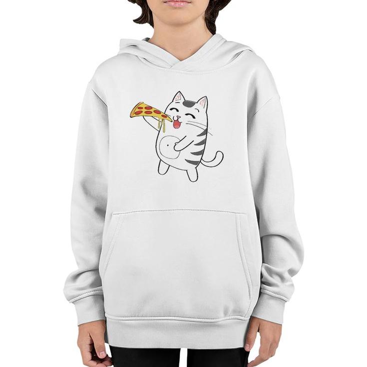 Funny Cute Cat Eating Pizza Cat Pizza Lovers Gift Youth Hoodie
