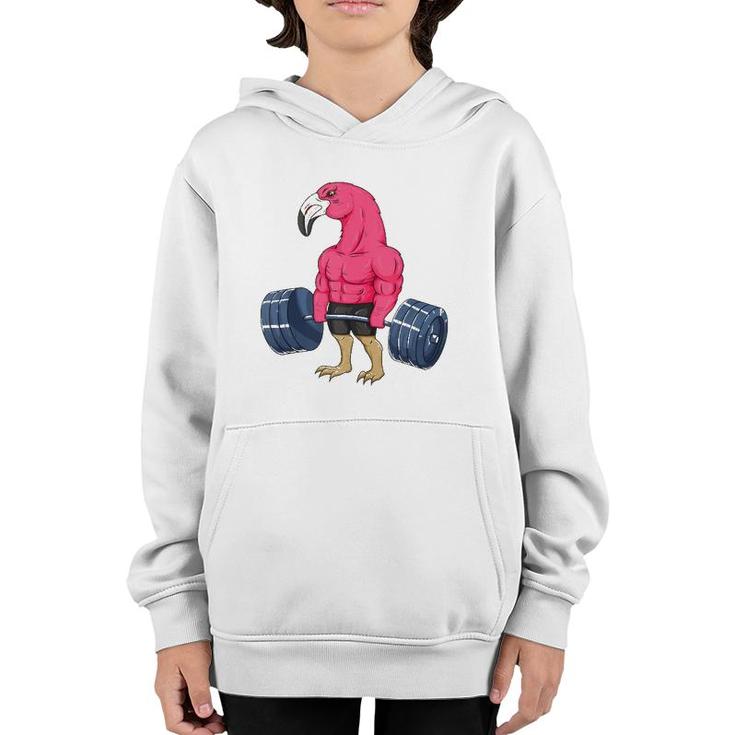 Funny Flamingo Weightlifting Bodybuilder Muscle Fitness  Youth Hoodie
