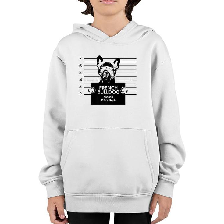 Funny French Bulldog Most Wanted Police Station Design  Youth Hoodie