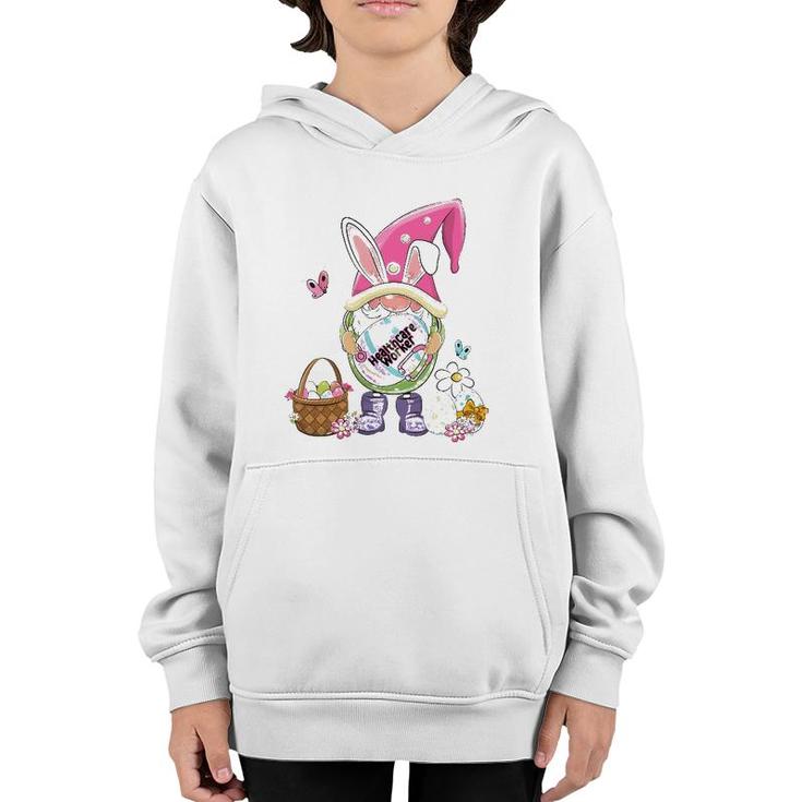Funny Gnome Holding Easter Eggs Healthcare Worker Bunny Youth Hoodie