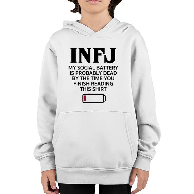 Funny Infj Social Battery Introvert Intuitive Personality Youth Hoodie