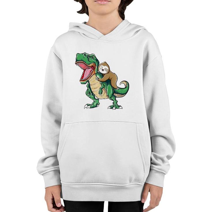 Funny Sloth Riding Arex Dinosaur  Youth Hoodie