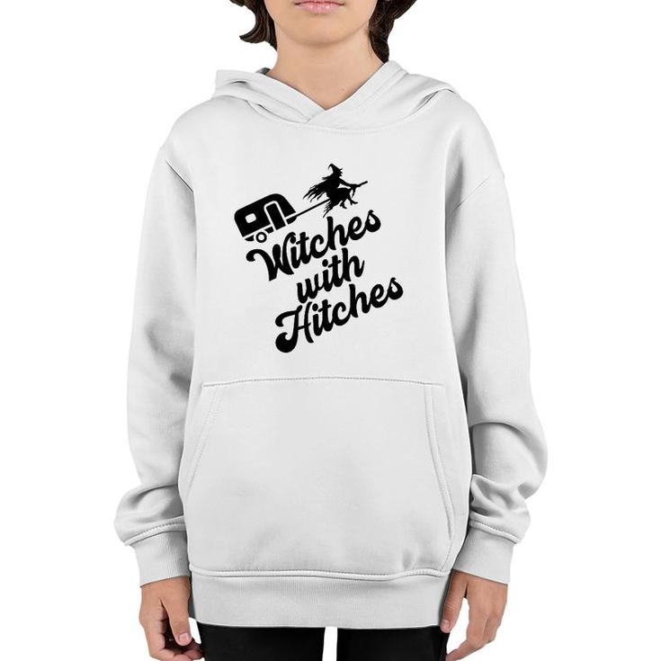 Funny Witches With Hitches Halloween Camping Horror Camp Youth Hoodie