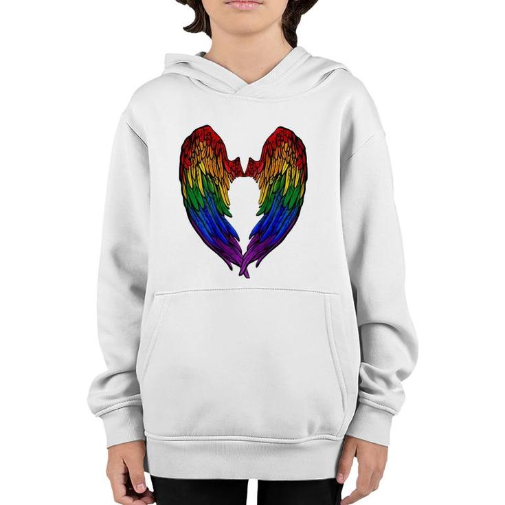 Gay Pride Month Rainbow Angels Wings Back Design Youth Hoodie