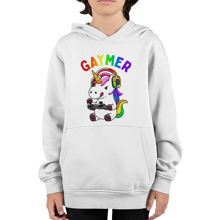 Gaymer Gay Pride Flag Lgbt Gamer Lgbtq Gaming Unicorn Gift  Youth Hoodie