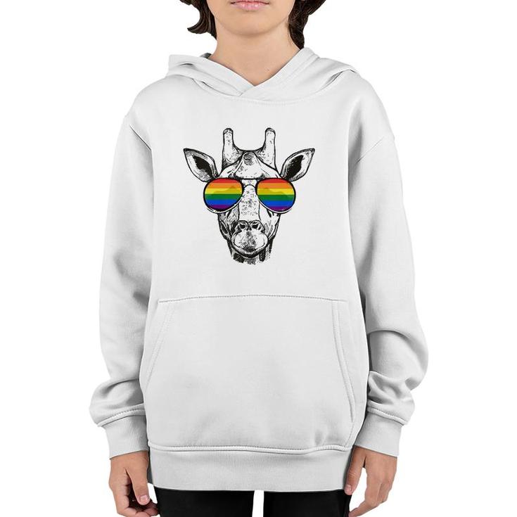 Giraffe Gay Pride Flag Sunglasses Lgbtq Gift  Youth Hoodie