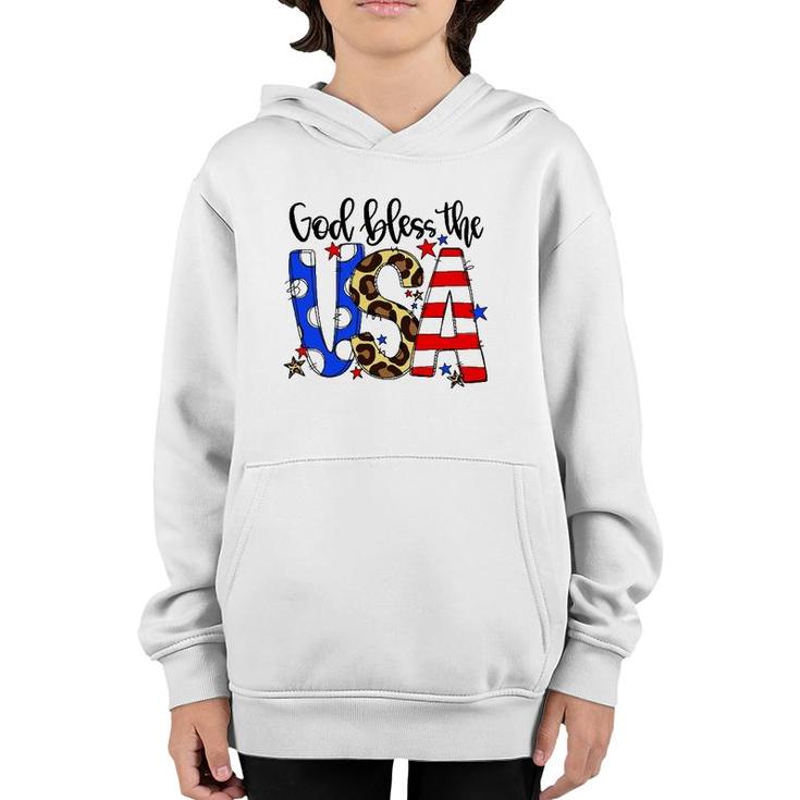 God Bless The Usa 4Th Of July Leopard Youth Hoodie