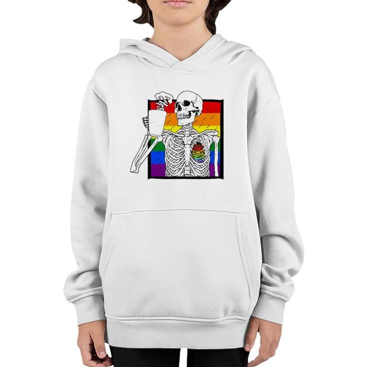 Goth Skeleton Coffee Gay Lesbian Pride Rainbow Human Heart Youth Hoodie