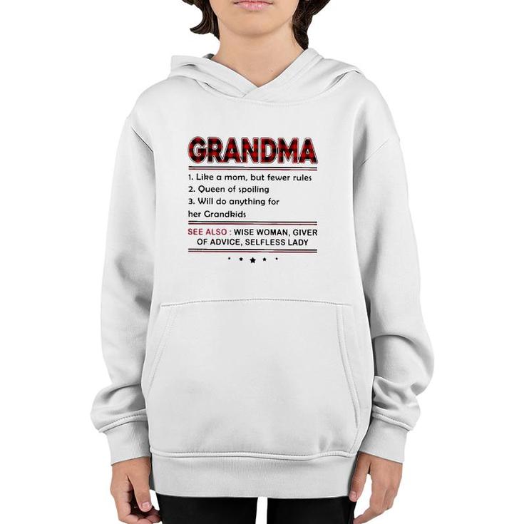 Grandma Definition Like A Mom But Fewer Rules Red Plaid Print Youth Hoodie