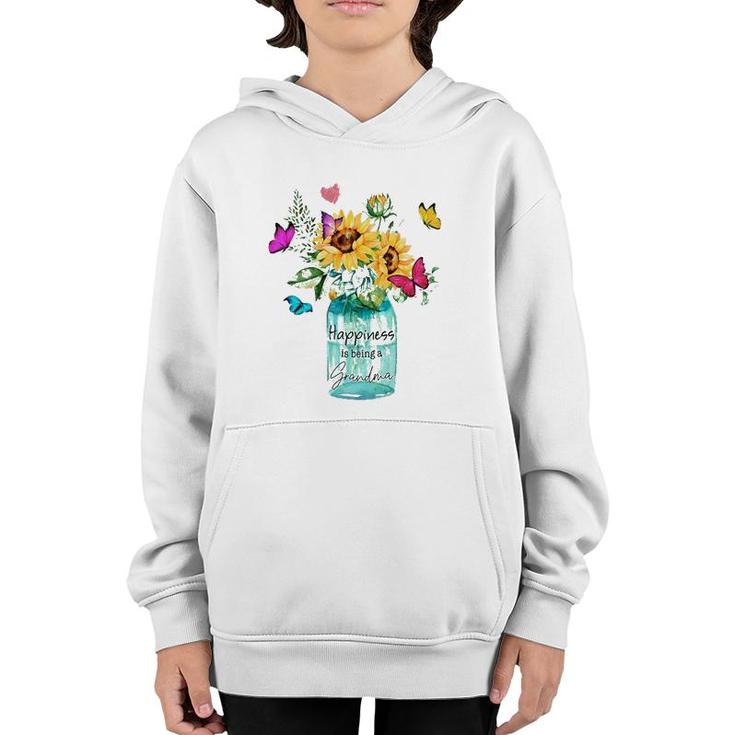 Grandmother Gift Happiness Is Being A Grandma Sunflowers Butterflies Youth Hoodie