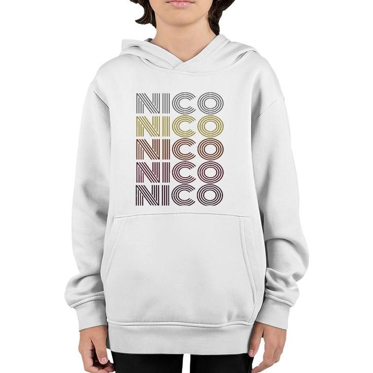 Graphic Tee First Name Nico Retro Pattern Vintage Style Youth Hoodie