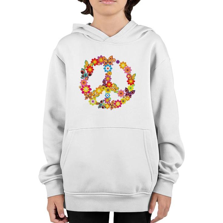 Groovy 70'S Butterfly Peace Symbol  Retro Costume Party Youth Hoodie