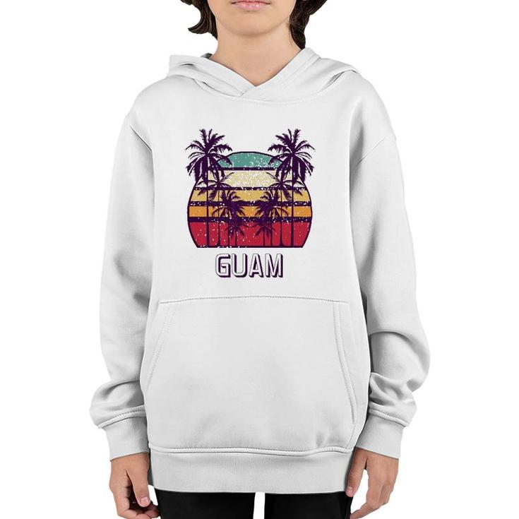 Guam Hawaii Vintage 1970'S Retro Skyline Palm Tree Youth Hoodie
