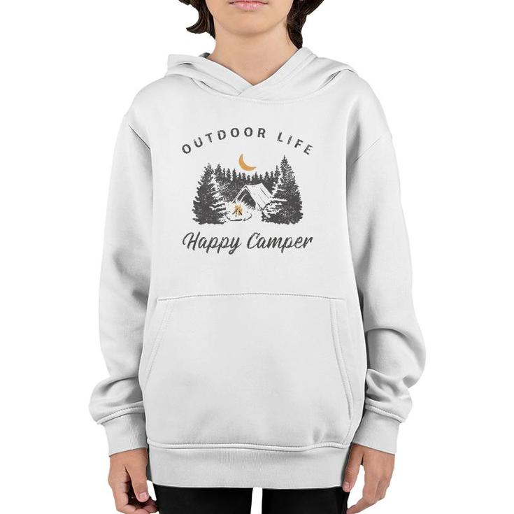Happy Camper Outdoor Life Forest Camp Camping Nature Vintage Youth Hoodie