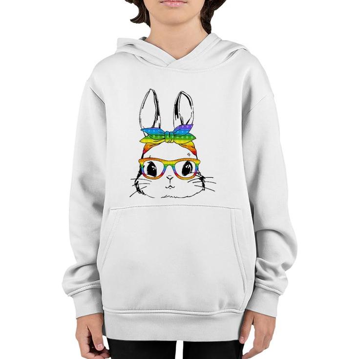 Happy Easter Day Pop It Bunny Face Glasses Easter Fidget Toy Youth Hoodie