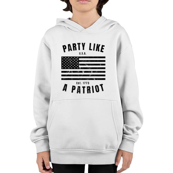Happy Fourth Of July Party Like A Patriot Fun American Flag Youth Hoodie