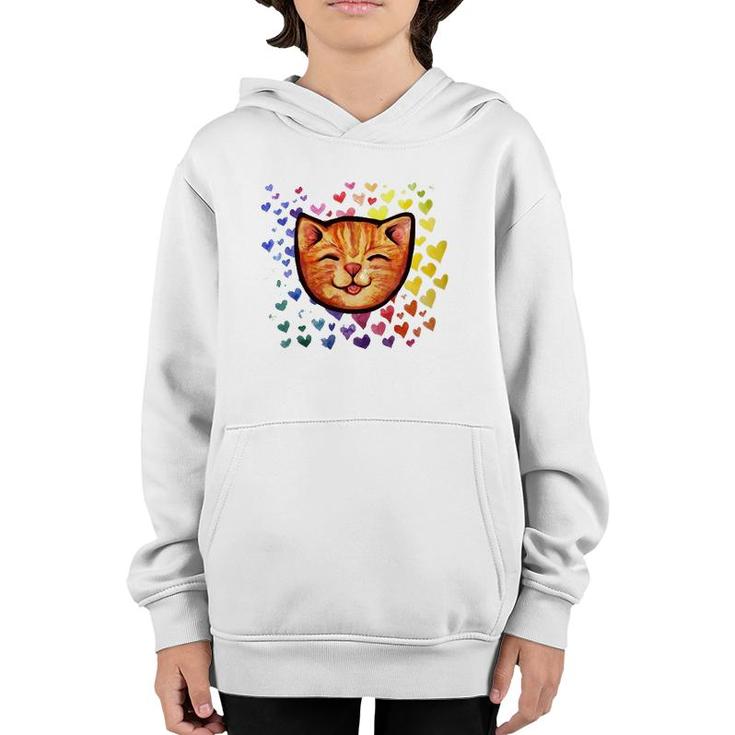 Happy Orange Tabby Cat Rainbow Youth Hoodie
