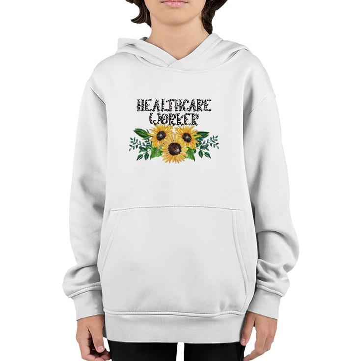 Healthcare Worker Leopard Text Sunflower Nurse Doctor Gift Youth Hoodie