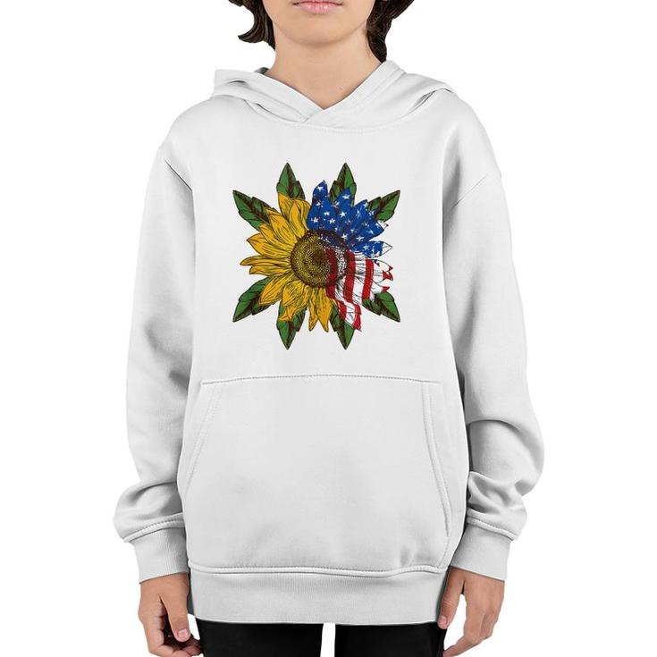 Hippie Hippies Peace Sunflower American Flag Hippy Gift  Youth Hoodie