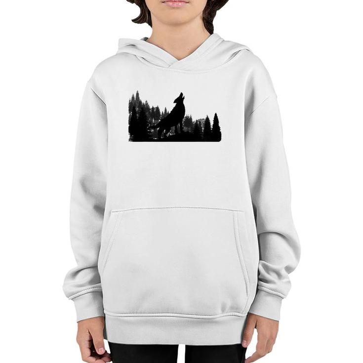 Howling Wolf Mountain Forest Tree  Youth Hoodie