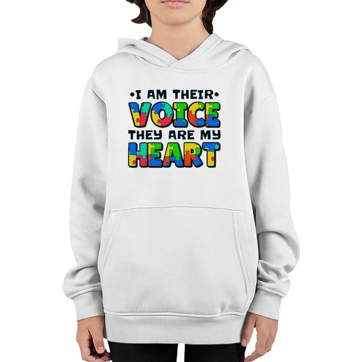 I Am Their Voice They Are My Heart Autism Awareness Teacher Youth Hoodie