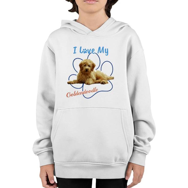 I Love My Goldendoodle Best Dog Lover Paw Print  Youth Hoodie