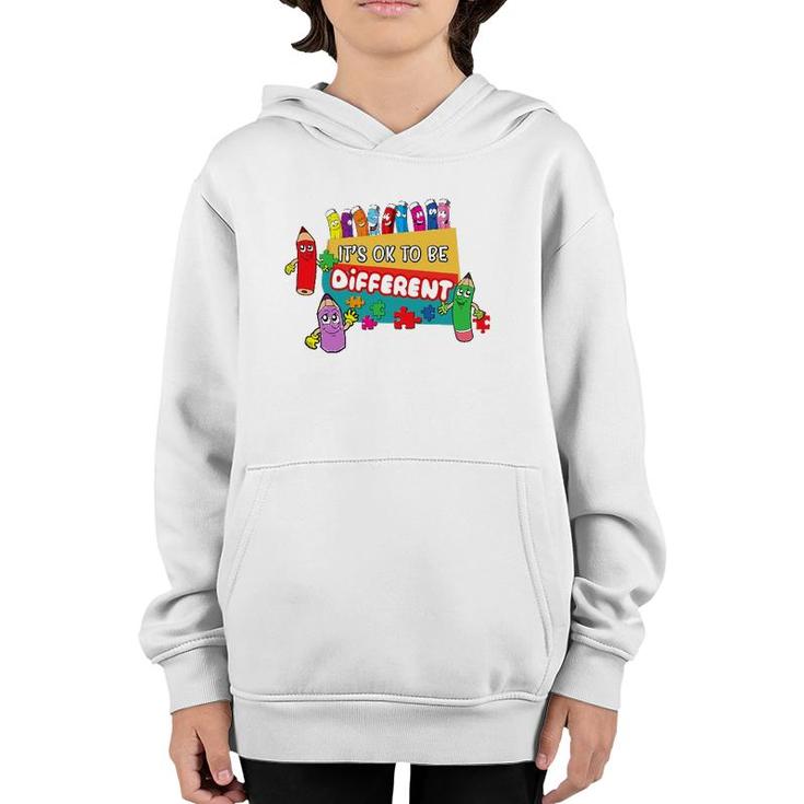 It's Ok To Be Different Autism Awareness Happy Crayons Youth Hoodie