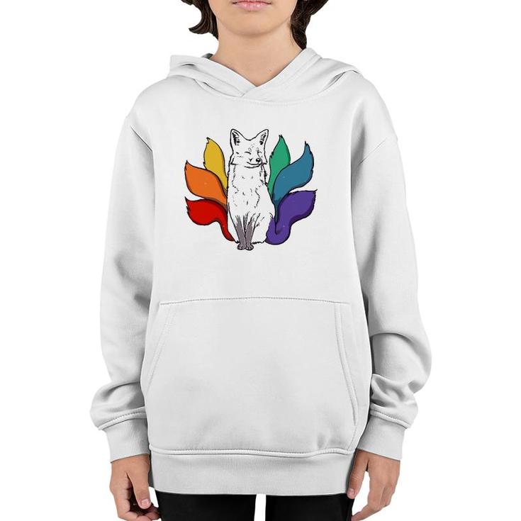 Japanese Kitsune Fox With Rainbow Tails, Lgbt Gay Pride Youth Hoodie