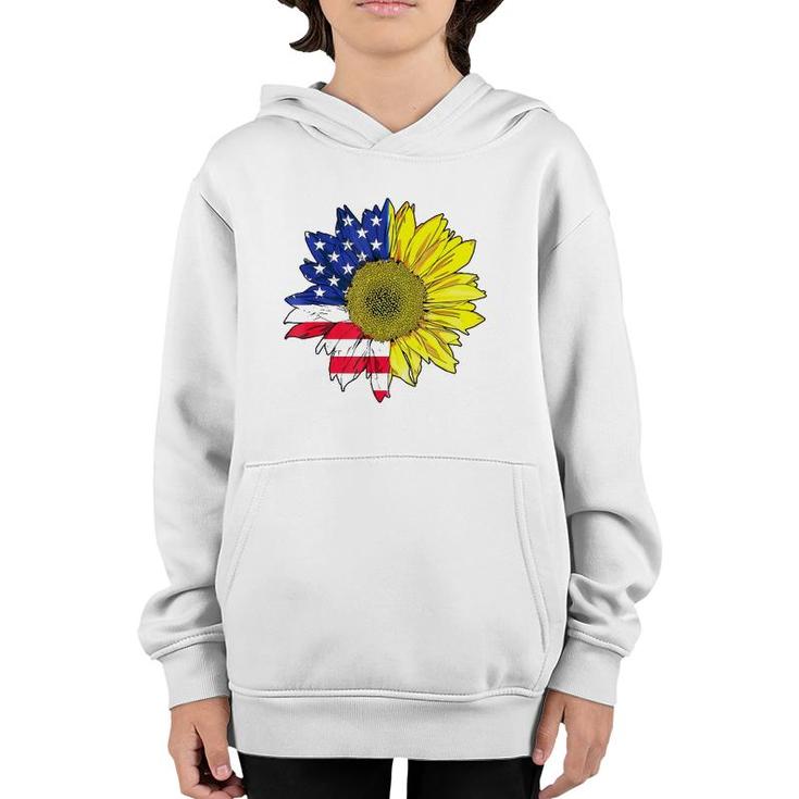 July 4 Sunflower Painting American Flag Graphic Plus Size Youth Hoodie