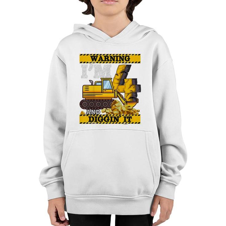 Kids Construction Truck 4Th Birthday Boy Excavator 4 Digger  Youth Hoodie